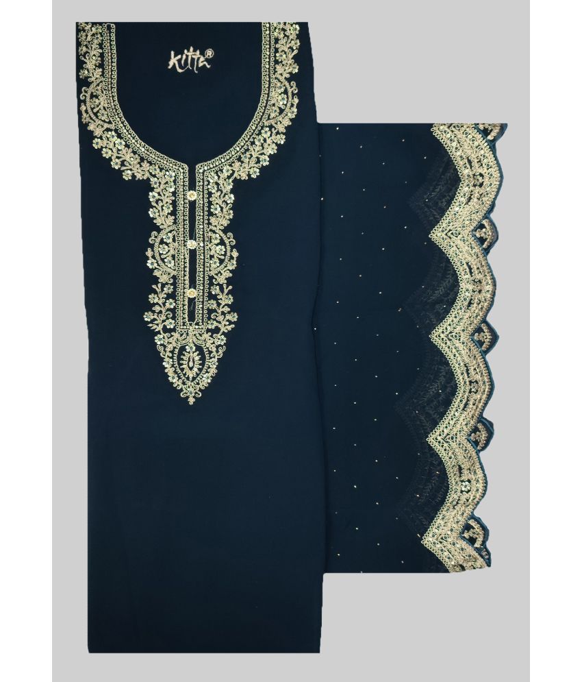     			Soul Essence Unstitched Georgette Embroidered Dress Material - Navy Blue ( Pack of 1 )