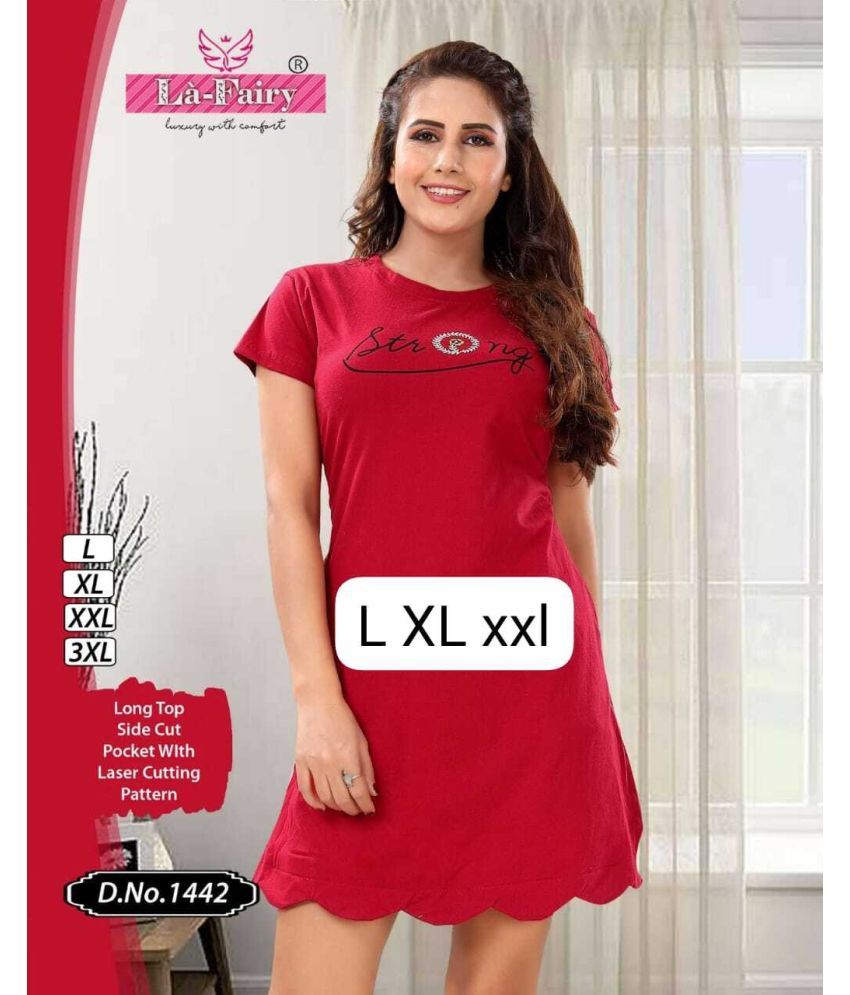     			OuterWear Cotton Blend Printed Knee Length Women's T-shirt Dress - Red ( Pack of 1 )