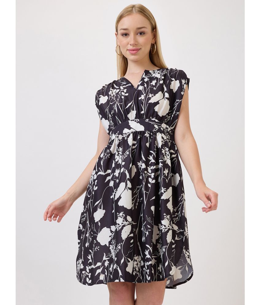     			Amarasha Polyester Printed Knee Length Women's Fit & Flare Dress - Black ( Pack of 1 )