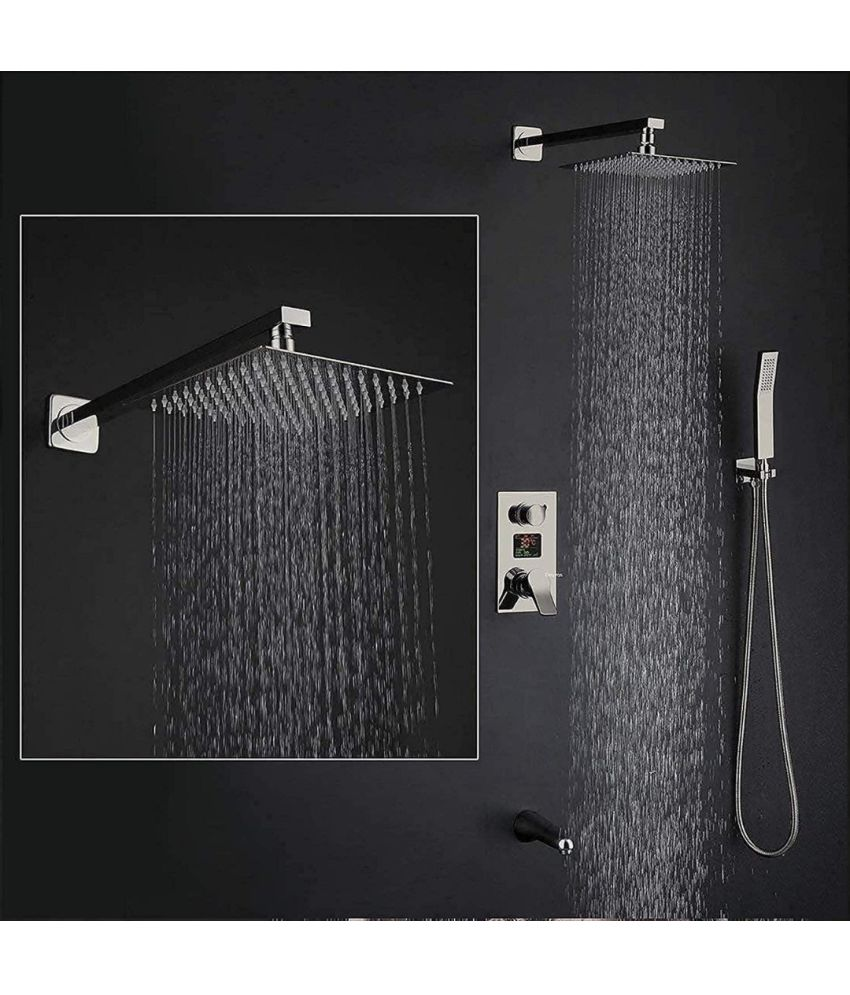     			Cossimo 8x8 Ultra Slim Shower with 18" Arm 1Set Stainless Steel Overhead Shower