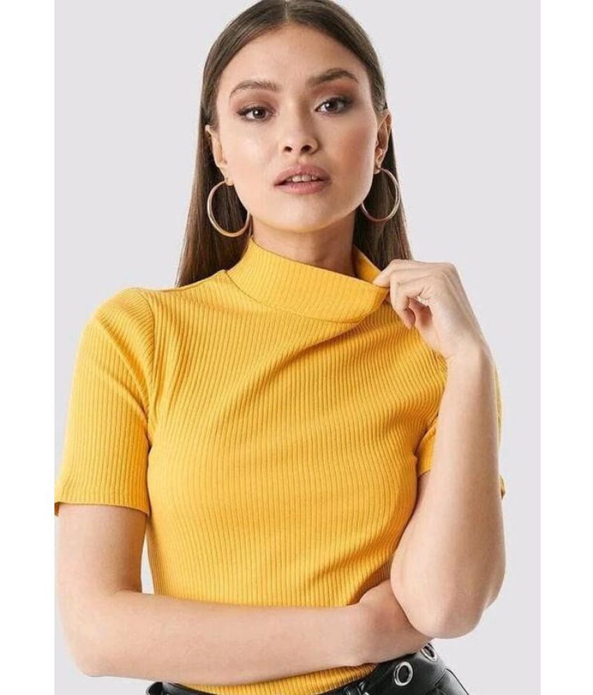     			Kashian Yellow Cotton Blend Women's Crop Top ( Pack of 1 )