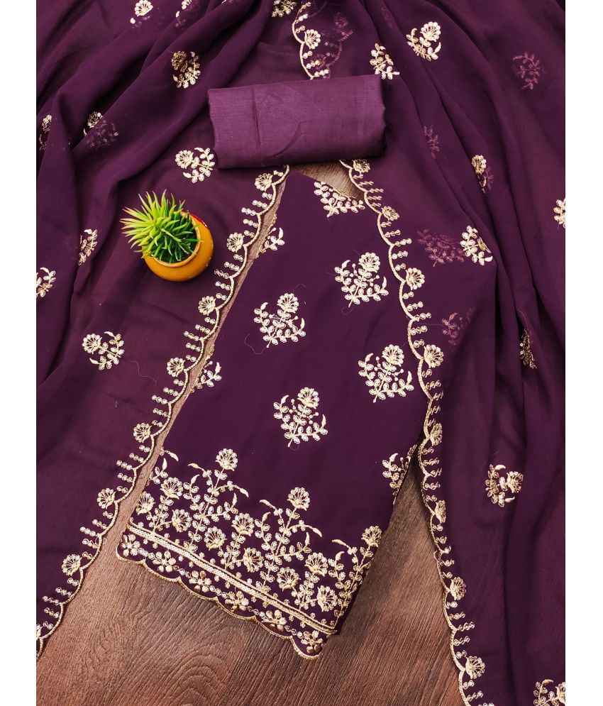     			Rangtulika Ethnics Unstitched Georgette Embroidered Dress Material - Purple ( Pack of 1 )