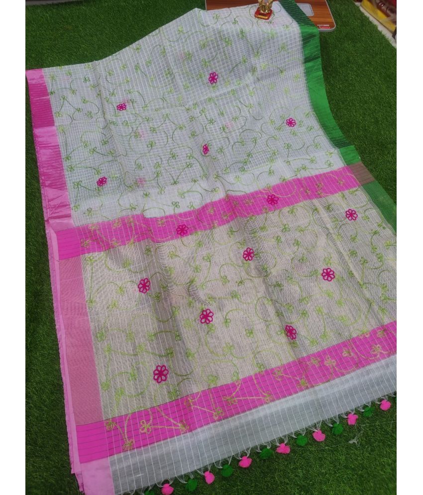     			SARADA HANDLOOM Cotton Printed Saree With Blouse Piece ( White , Pack of 1 )