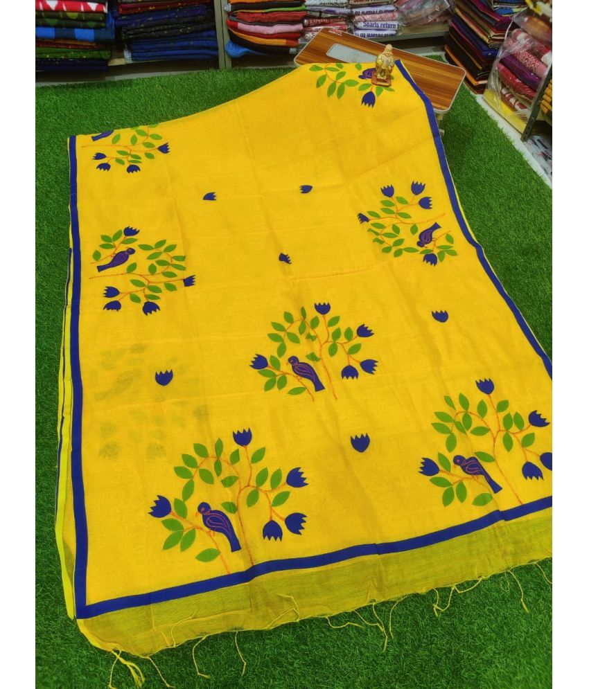     			SARADA HANDLOOM Cotton Printed Saree With Blouse Piece ( Yellow , Pack of 1 )