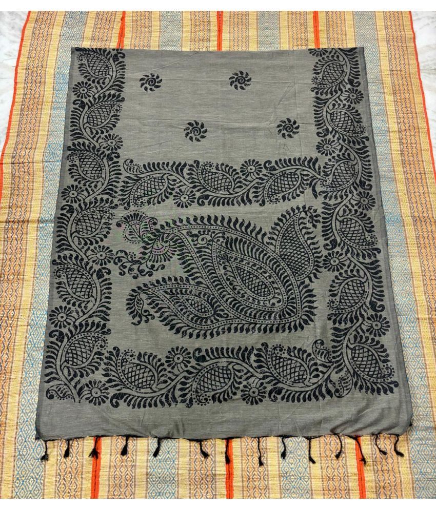     			SARADA HANDLOOM Cotton Printed Saree With Blouse Piece ( Grey , Pack of 1 )