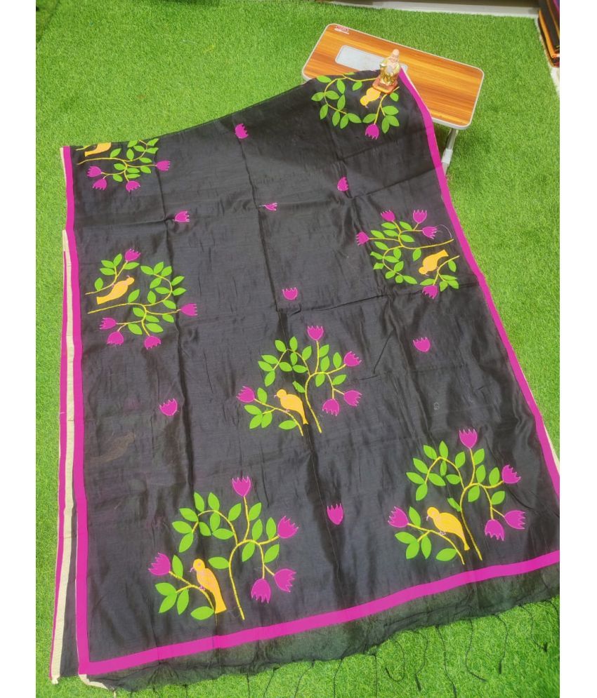     			SARADA HANDLOOM Cotton Printed Saree With Blouse Piece ( Black , Pack of 1 )