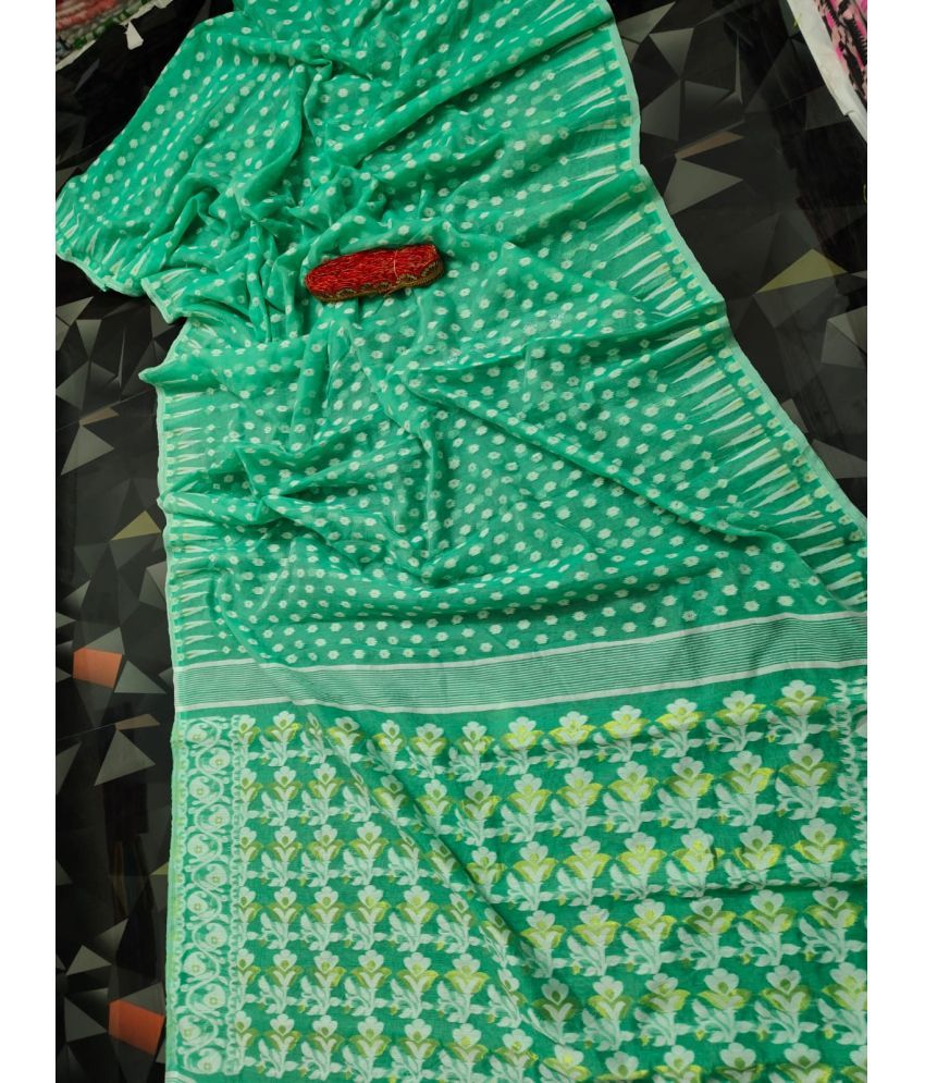     			SARADA HANDLOOM Cotton Printed Saree With Blouse Piece ( Green , Pack of 1 )