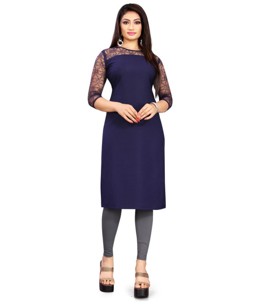     			VYOM EMPORIO Pack of 1 Crepe Self Design Straight Women's Kurti - ( Blue )