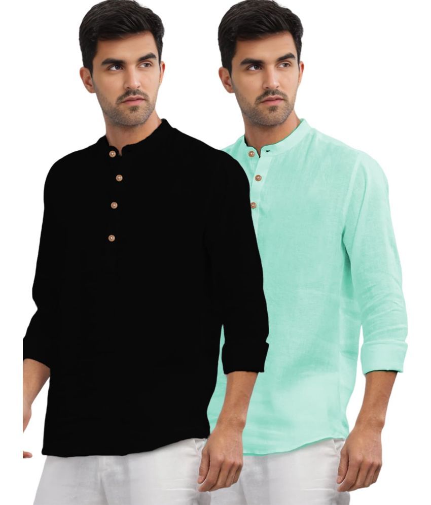     			Vida Loca Light Blue Cotton Men's Shirt Style Kurta ( Pack of 2 )