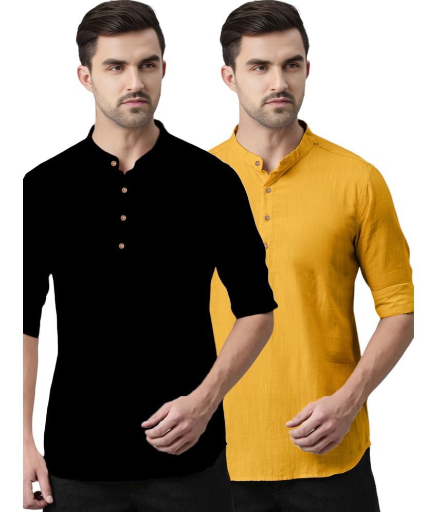     			Vida Loca Yellow Cotton Men's Shirt Style Kurta ( Pack of 2 )