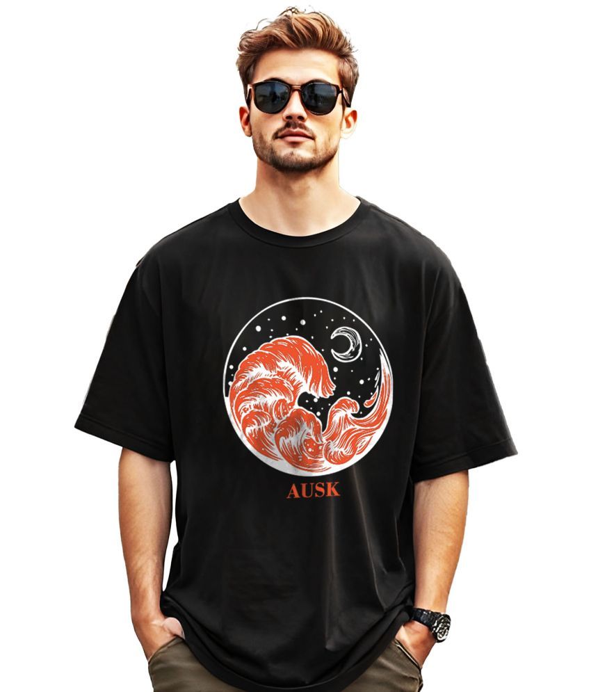     			AOOSH Cotton Oversized Fit Printed Half Sleeves Men's Round T-Shirt - Black ( Pack of 1 )