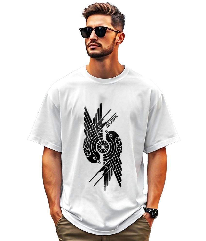     			AOOSH Cotton Oversized Fit Printed Half Sleeves Men's Round T-Shirt - White ( Pack of 1 )