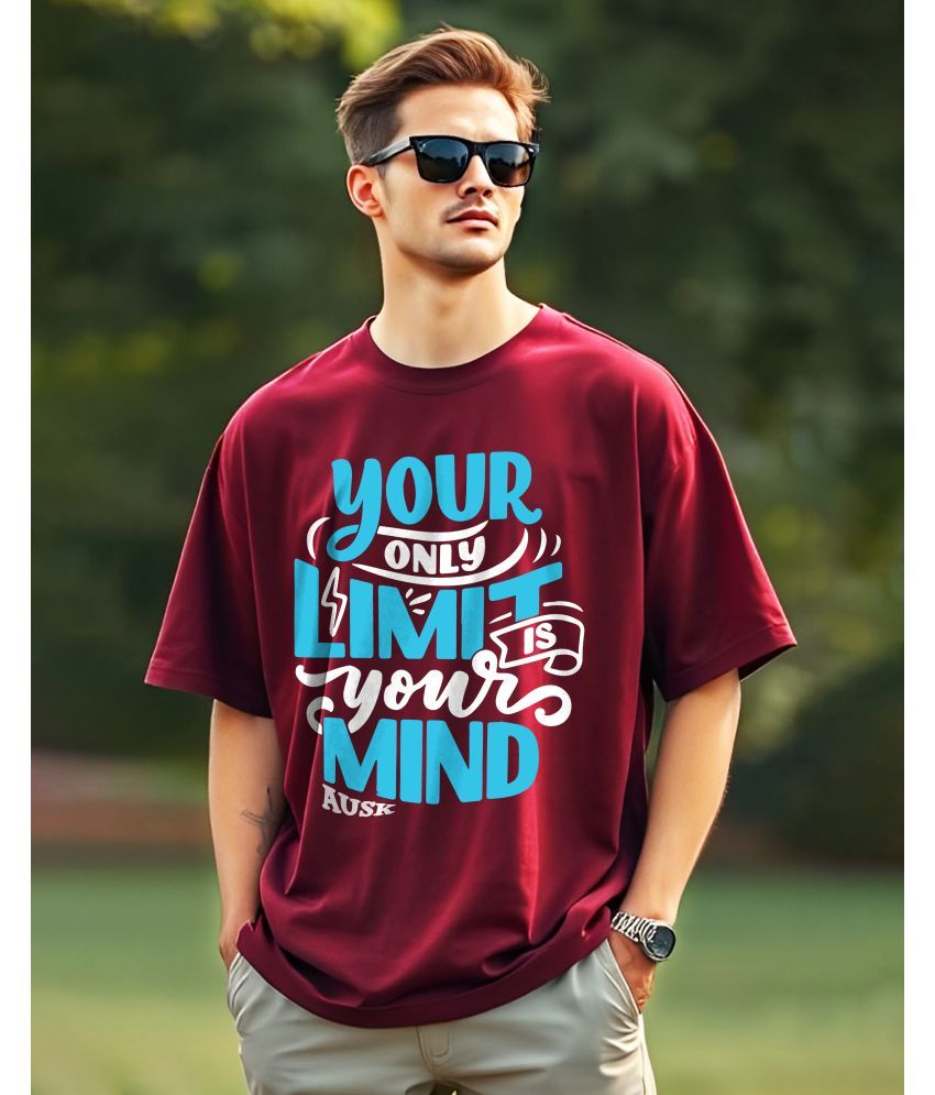     			AUSK Cotton Oversized Fit Printed Half Sleeves Men's Round T-Shirt - Maroon ( Pack of 1 )