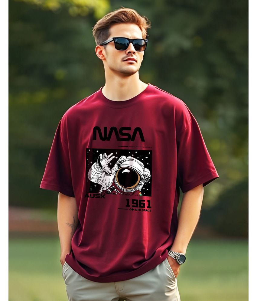     			AUSK Cotton Oversized Fit Printed Half Sleeves Men's Round T-Shirt - Maroon ( Pack of 1 )