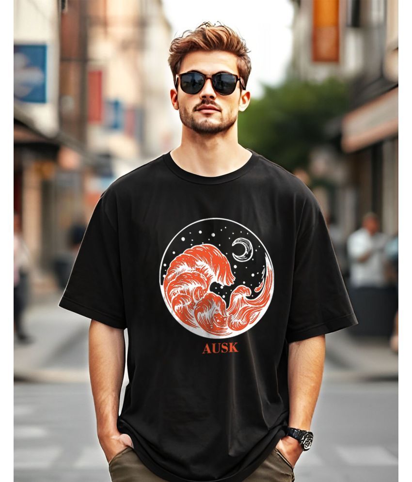     			AUSK Cotton Oversized Fit Printed Half Sleeves Men's Round T-Shirt - Black ( Pack of 1 )