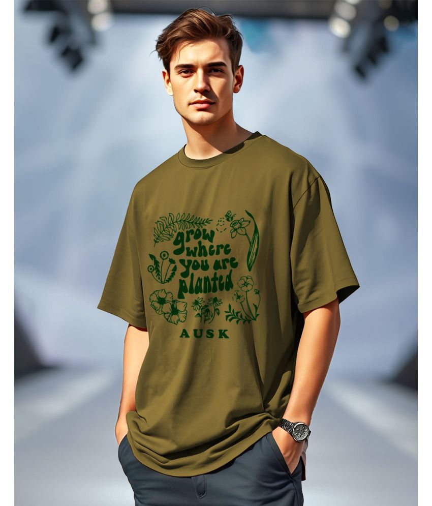     			AUSK Cotton Oversized Fit Printed Half Sleeves Men's Round T-Shirt - Green ( Pack of 1 )