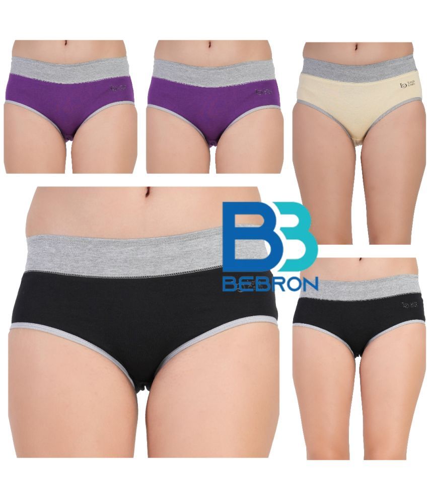     			Bebron Pack of 5 Cotton Lycra Hipster For Women ( Multicolor3 )