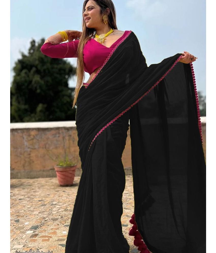     			Rangtulika Ethnics Georgette Solid Saree With Blouse Piece ( Black , Pack of 1 )