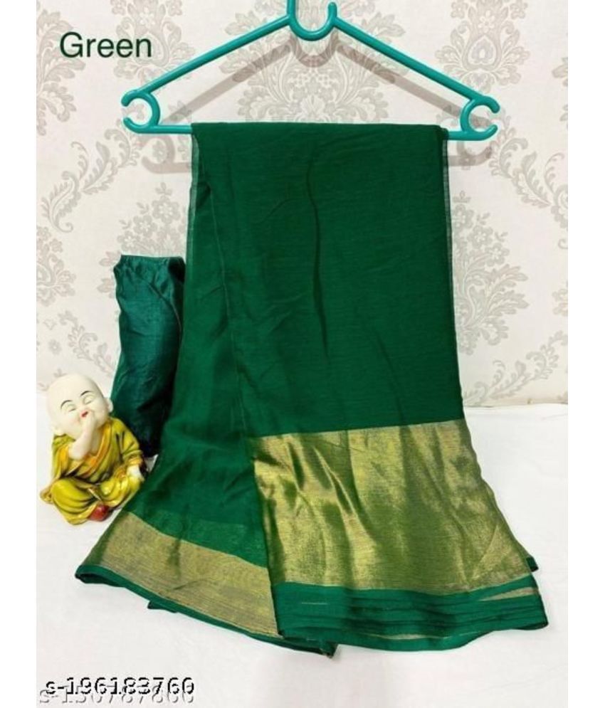     			Rangtulika Ethnics Georgette Solid Saree With Blouse Piece ( Green , Pack of 1 )