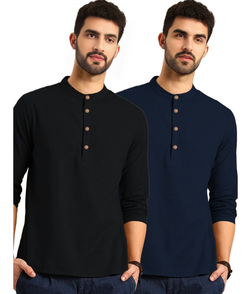     			Apektra Navy Cotton Blend Men's Regular Kurta ( Pack of 2 )