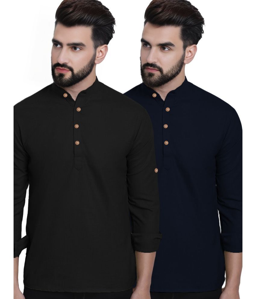     			Apektra Navy Cotton Blend Men's Regular Kurta ( Pack of 2 )