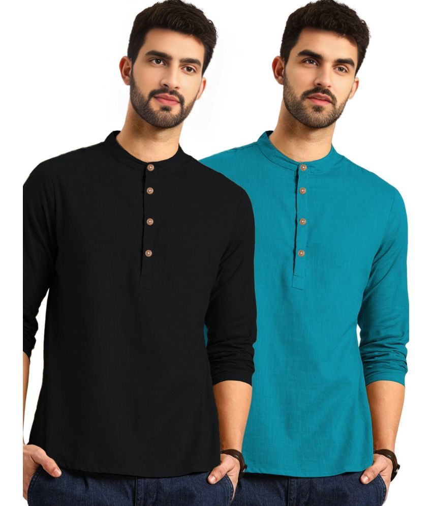     			Apektra Teal Cotton Blend Men's Regular Kurta ( Pack of 2 )