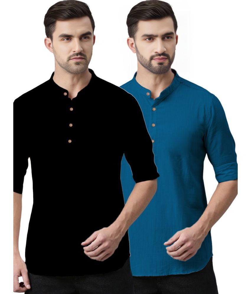     			Apektra Turquoise Cotton Blend Men's Regular Kurta ( Pack of 2 )