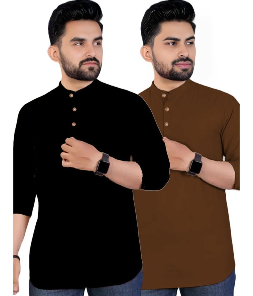     			BHUVIKOO Gold Cotton Blend Men's Regular Kurta ( Pack of 2 )