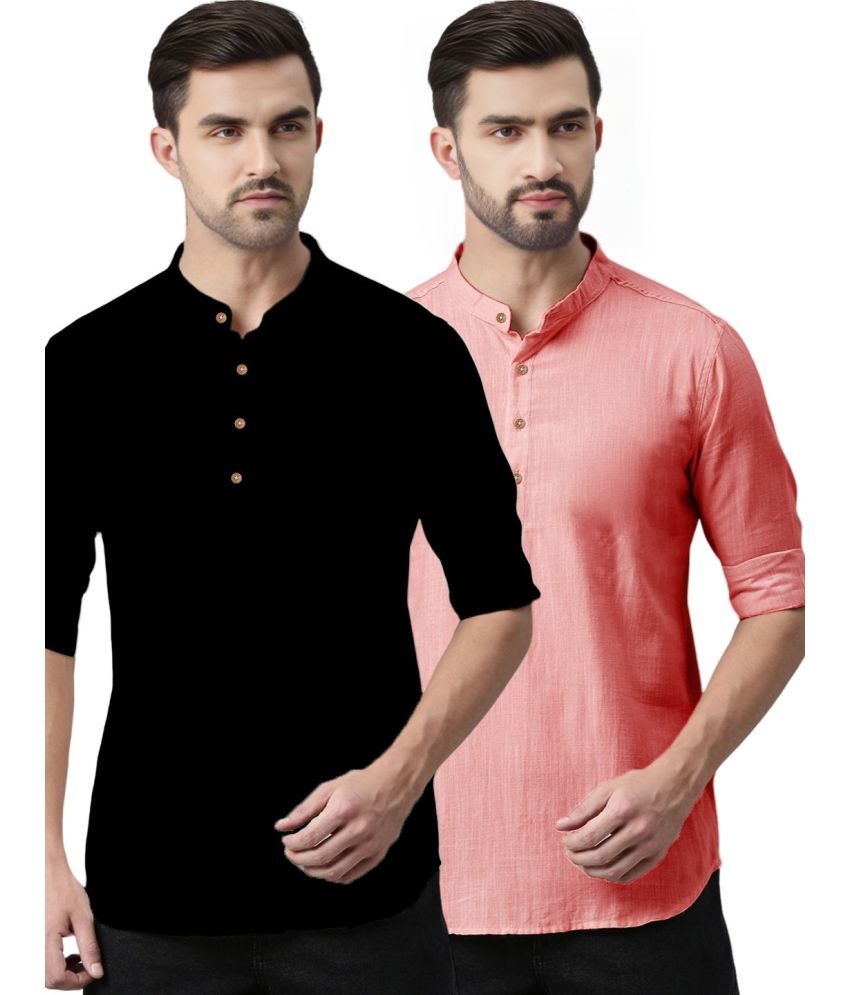     			BHUVIKOO Peach Cotton Blend Men's Regular Kurta ( Pack of 2 )