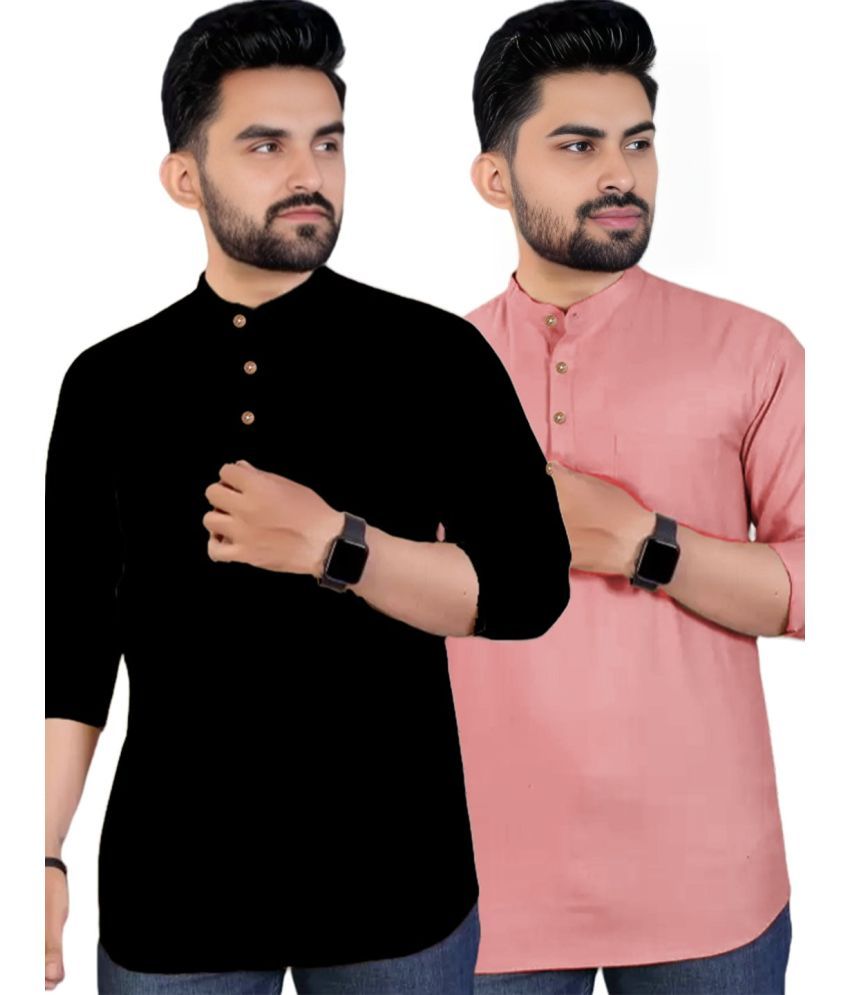     			BHUVIKOO Peach Cotton Blend Men's Regular Kurta ( Pack of 2 )