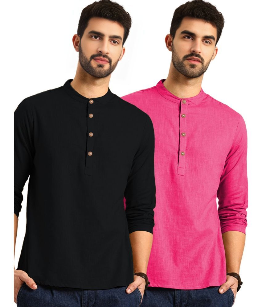     			DiAsh Pink Cotton Blend Men's Regular Kurta ( Pack of 2 )