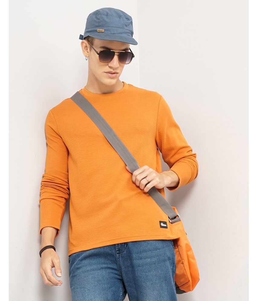     			GENOA 100% Cotton Oversized Fit Self Design Full Sleeves Men's Round T-Shirt - Orange ( Pack of 1 )