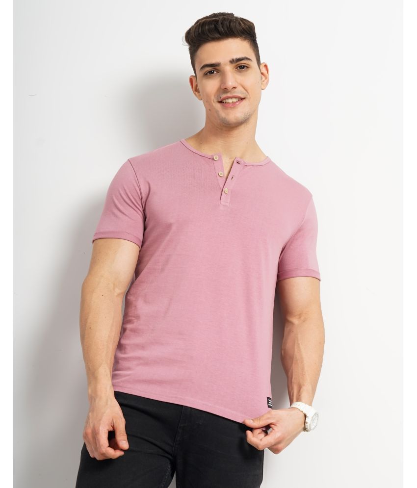     			GENOA 100% Cotton Slim Fit Solid Half Sleeves Men's Henley T-Shirt - Pink ( Pack of 1 )