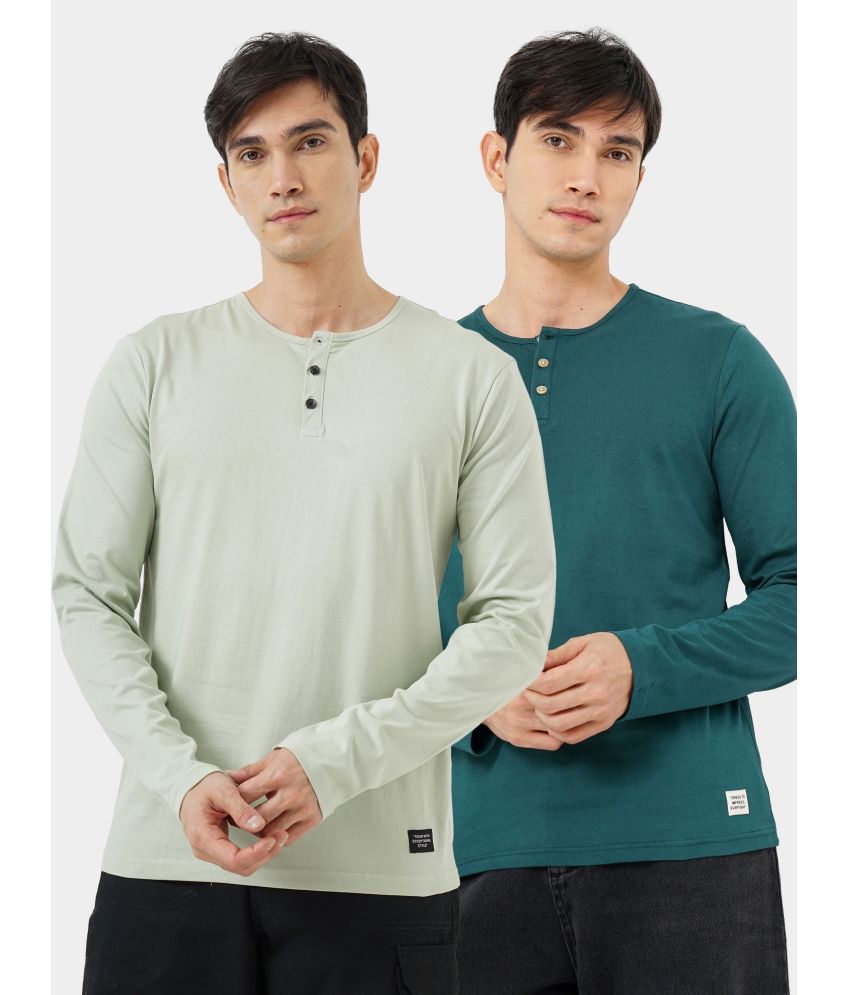     			GENOA 100% Cotton Slim Fit Solid Full Sleeves Men's Henley T-Shirt - Mint Green ( Pack of 2 )