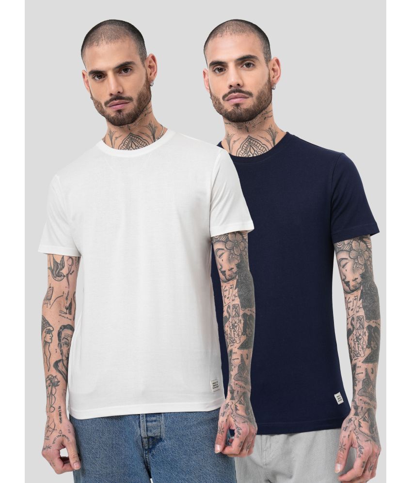     			GENOA 100% Cotton Slim Fit Solid Half Sleeves Men's Round T-Shirt - Off-White ( Pack of 2 )