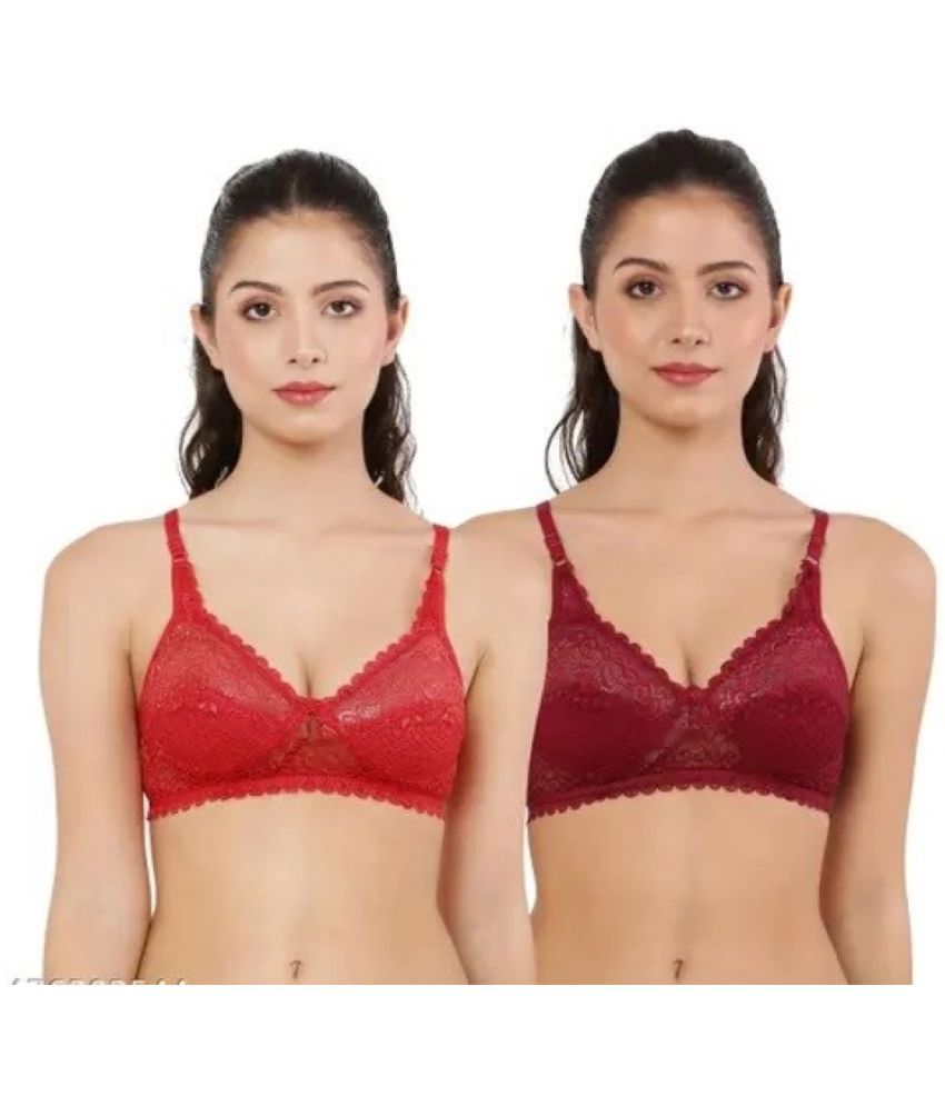     			Ishant Pack of 2 Net Non Padded T-Shirt Bra For Women ( Maroon,Red )