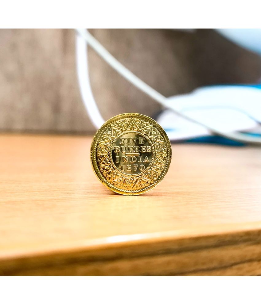     			Rare 5 Rupees 1870, Victoria - British India Gold-Plated Old Coin