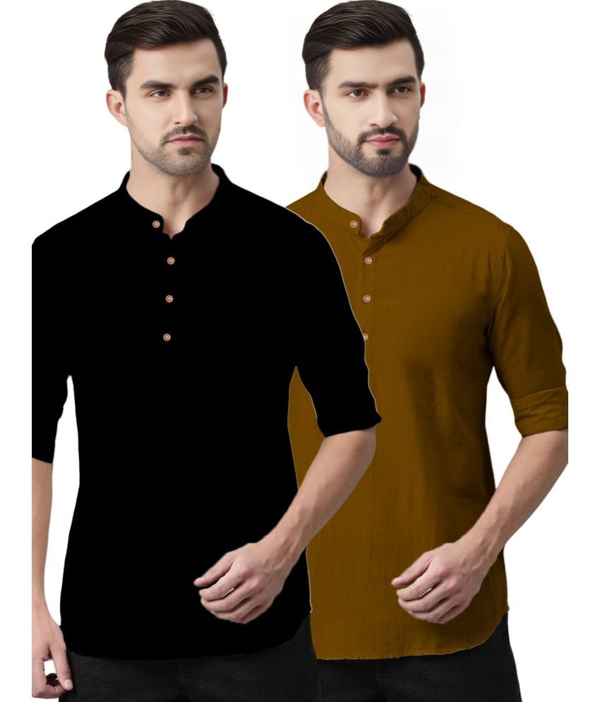     			TrendiVastra Gold Cotton Blend Men's Regular Kurta ( Pack of 2 )