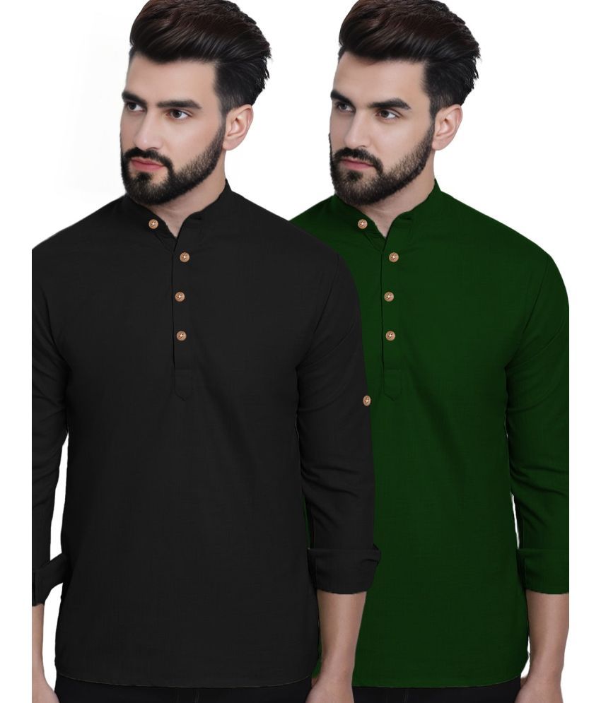     			TrendiVastra Green Cotton Blend Men's Regular Kurta ( Pack of 2 )