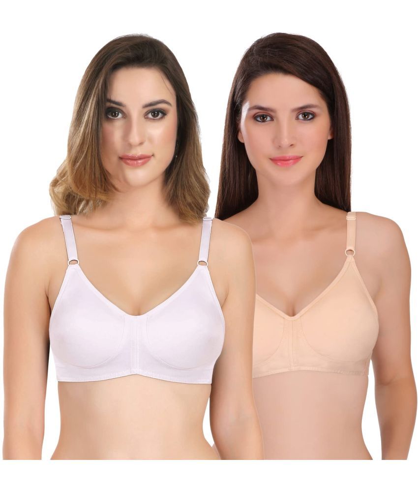     			Featherline Pack of 2 Cotton Blend Non Padded Everyday Bra For Women ( White,Beige )