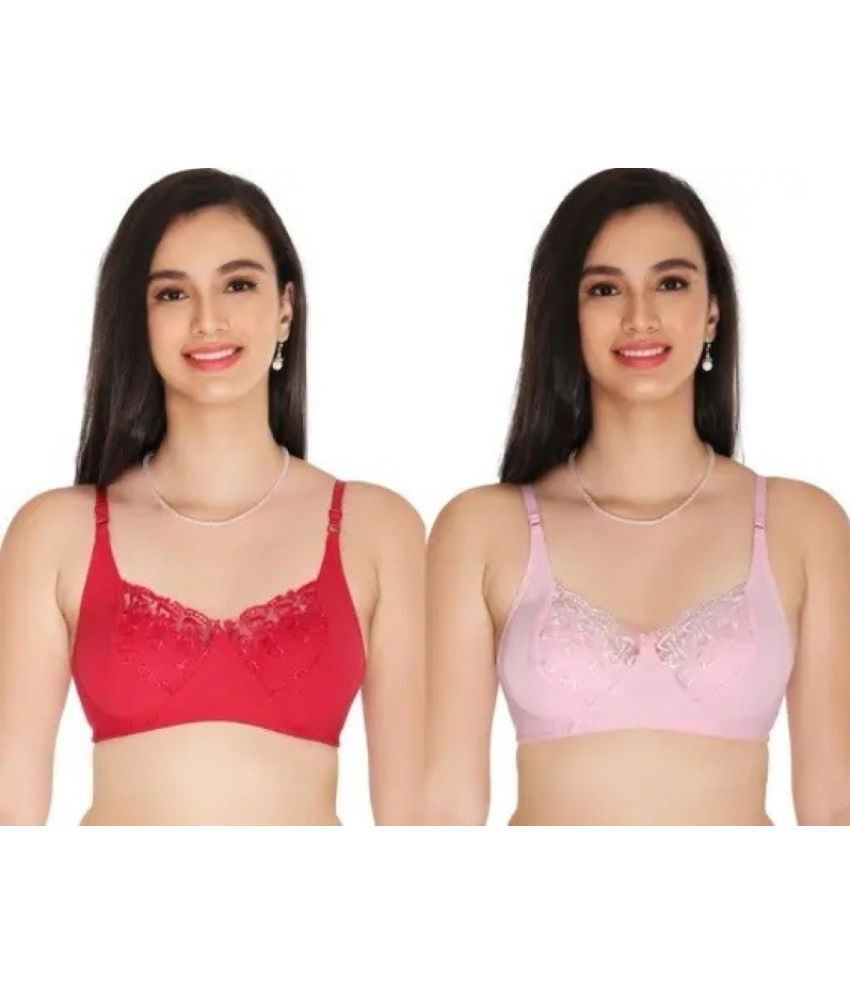     			Ishant Pack of 2 Net Non Padded T-Shirt Bra For Women ( Pink,Red )