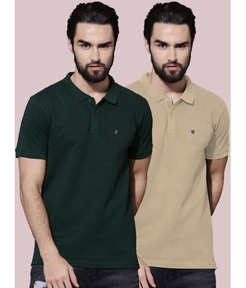     			Merriment Pack of 2 Cotton Regular Fit Solid Half Sleeves Men's Polo T Shirt ( Dark Green )