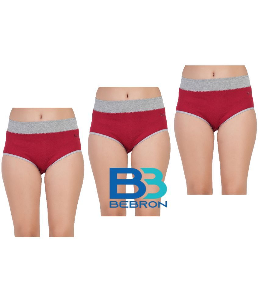     			Bebron Pack of 3 Cotton Lycra Hipster For Women ( Maroon )