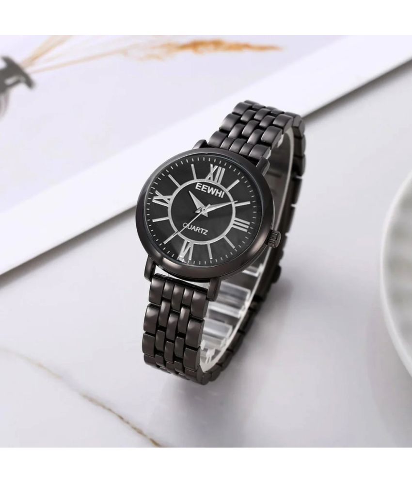     			EEWHI Black Metal Analog Womens Watch