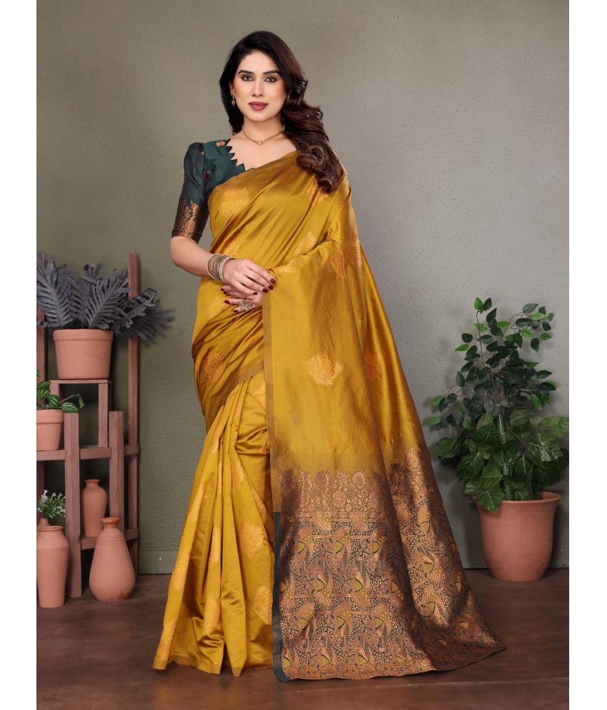     			PHORIA STYLE Banarasi Silk Woven Saree With Blouse Piece ( Mustard , Pack of 1 )