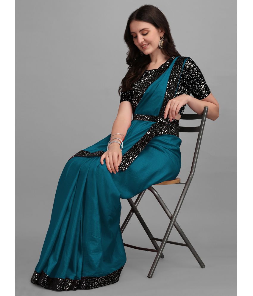     			Parmila Fashion Chiffon Embellished Saree With Blouse Piece ( Teal , Pack of 1 )