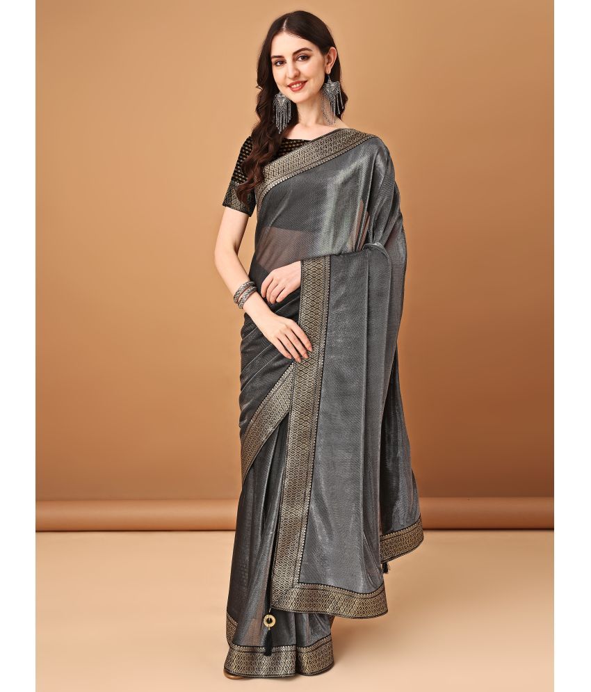     			Parmila Fashion Lycra Embellished Saree With Blouse Piece ( Grey , Pack of 1 )