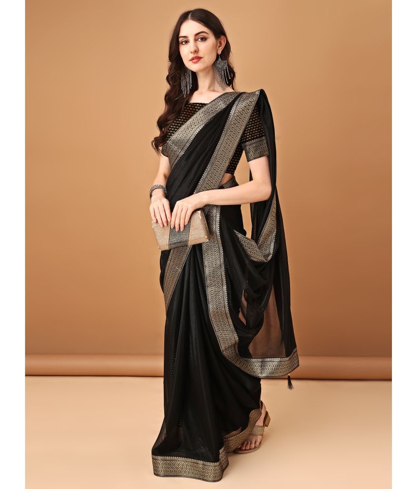     			Parmila Fashion Lycra Embellished Saree With Blouse Piece ( Black , Pack of 1 )