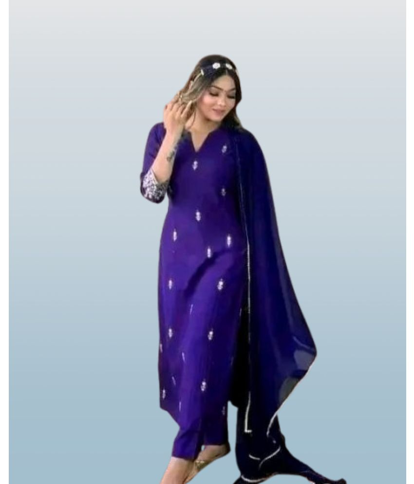     			QPEEZ Pack of 1 Rayon Embroidered Straight Women's Kurti with Dupatta - ( Purple )