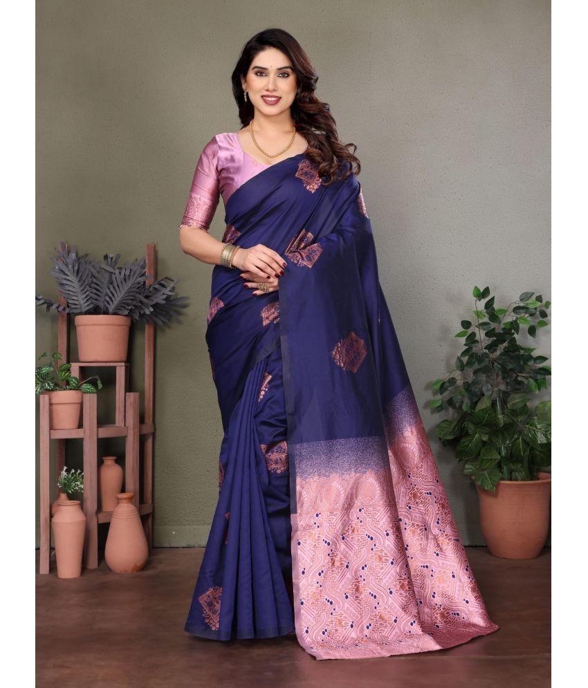     			DIKONA DESIGNER Banarasi Silk Woven Saree With Blouse Piece ( Blue , Pack of 1 )